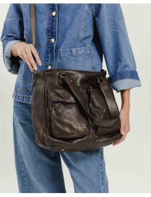 Leather shoulder bag Keno Dark Brown | BIBA Shops