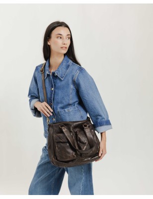 Leather shoulder bag Keno Dark Brown | BIBA Shops