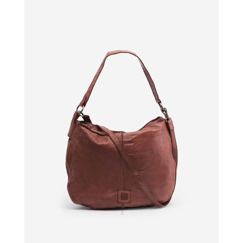 Bolso de hombro de piel Boston Marron Oscuro | BIBA Shops